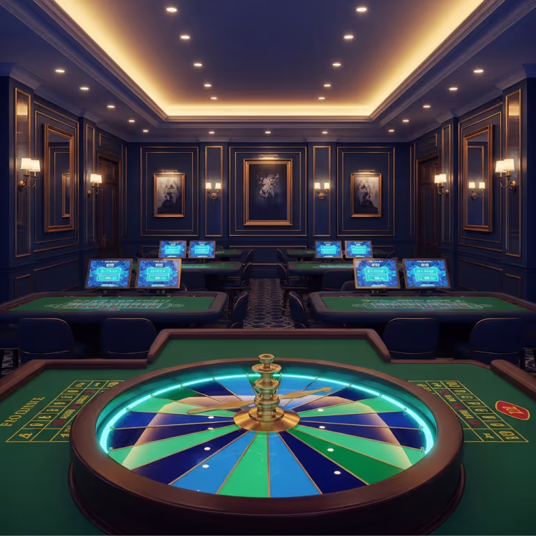 Royalzino Casino secure payment and rewards area with modern casino interior