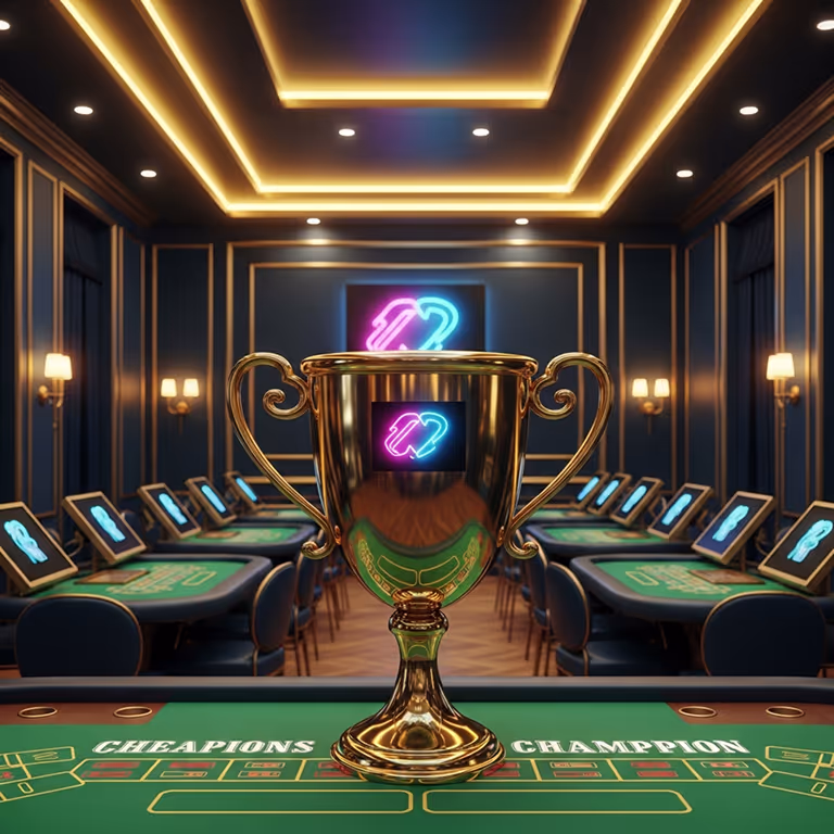 Royalzino Casino VIP rewards concept with championship trophy in an exclusive gaming room
